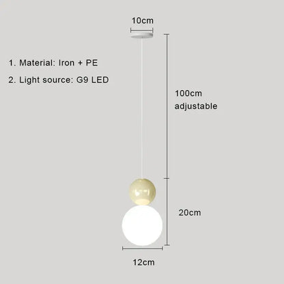 Minimalist two-sphere pendant light with matte white and cream light color options in iron and pe for dining rooms