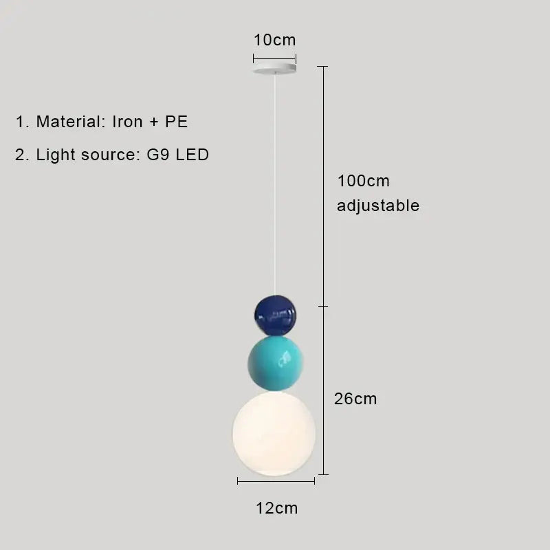 Adjustable modern pendant light with deep blue teal and frosted white shades in iron and pe offering light color options