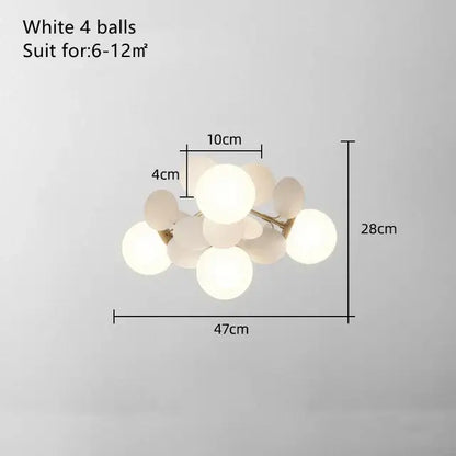 Modern pastel balloon ceiling light fixture featuring a white spherical ceiling light with a delicate metallic frame for kids bedroom