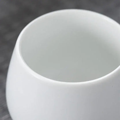 A sleek minimalist white ceramic kungfu tea cup with a glossy finish from decorbites ceramic kungfu set
