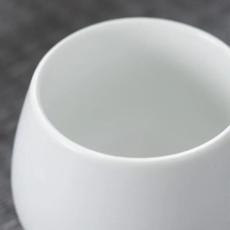 A sleek minimalist white ceramic kungfu tea cup with a glossy finish from decorbites ceramic kungfu set