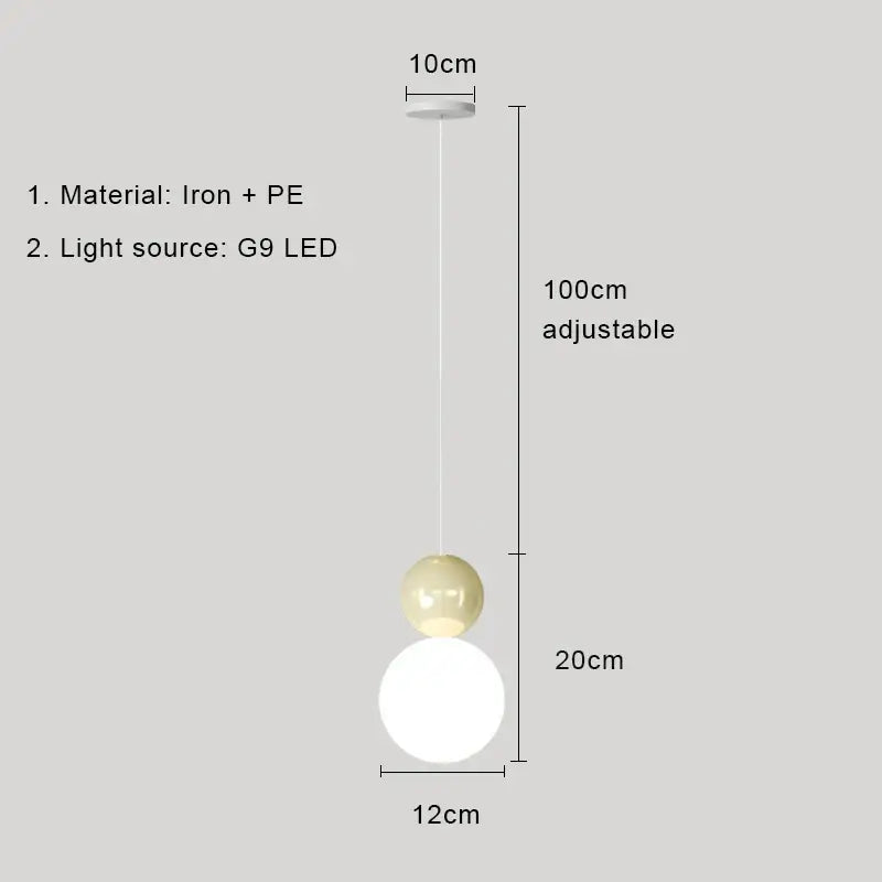 Minimalist cream nordic led pendant light with matte white iron lower sphere and translucent pastel cream globe for bedroom decorbites