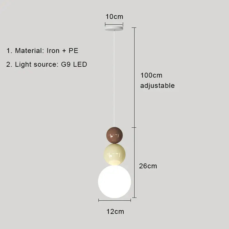 Adjustable modern pendant light with three spherical shades in brown cream and white iron and pe for decorbites cream nordic decor