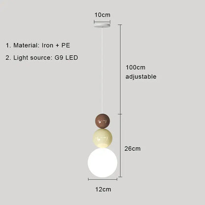 Adjustable modern pendant light with three spherical shades in brown cream and white iron and pe for decorbites cream nordic decor