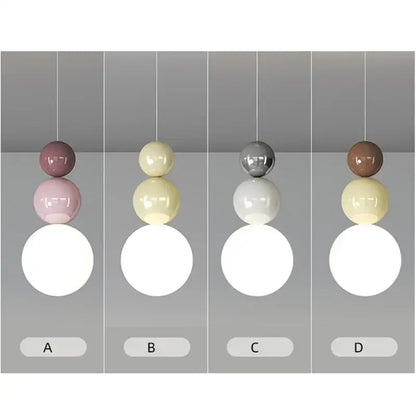 Modern pastel cream nordic led pendant light with glossy spherical glass orbs in pink, yellow, silver, and brown tones