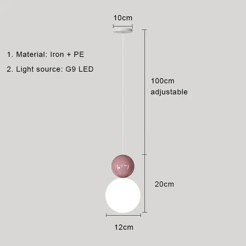 Modern pastel cream nordic led pendant light with matte pink top and white glass sphere for bedroom decorbites cream nordic
