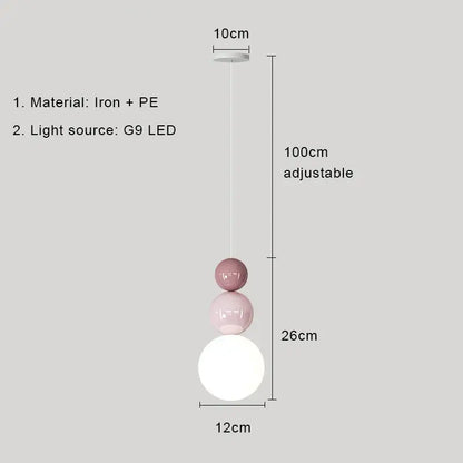 Modern pastel cream nordic led pendant light with three matte pink and white glass shades suspended from iron mount