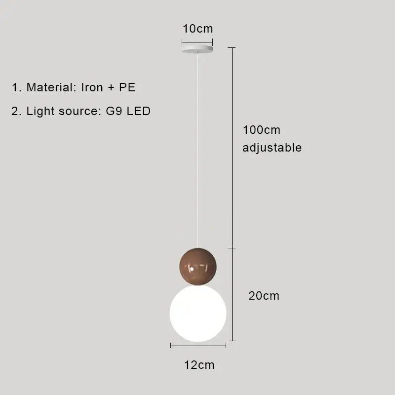Modern pastel cream nordic led pendant light with matte brown iron upper sphere and white pe lower globe for bedroom decorbites cream nordic