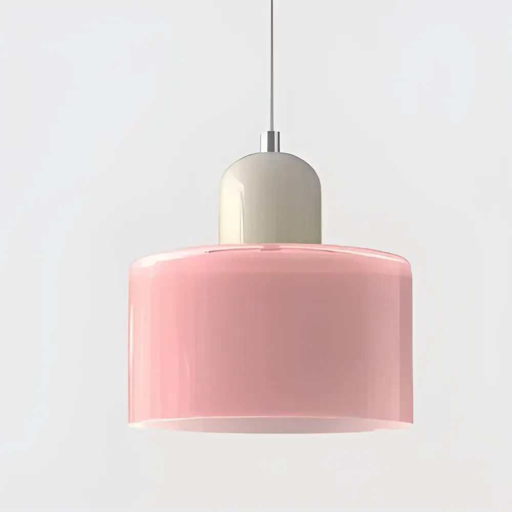 Modern pastel glass shade pendant light with soft pink glass shade and matte white dome for kitchen and dining room