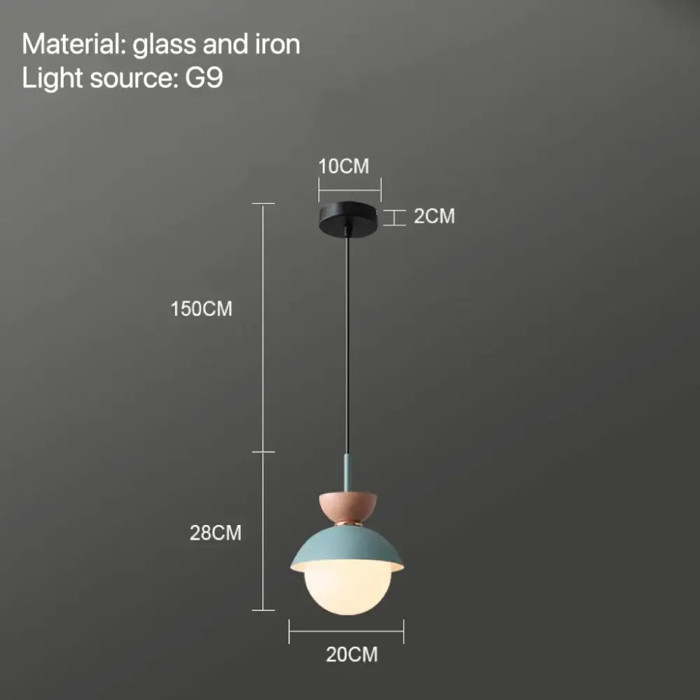Modern pastel matte ceramic glass ball pendant lamp with soft blue iron dome shade and warm white globe bulb decorbites glass ball