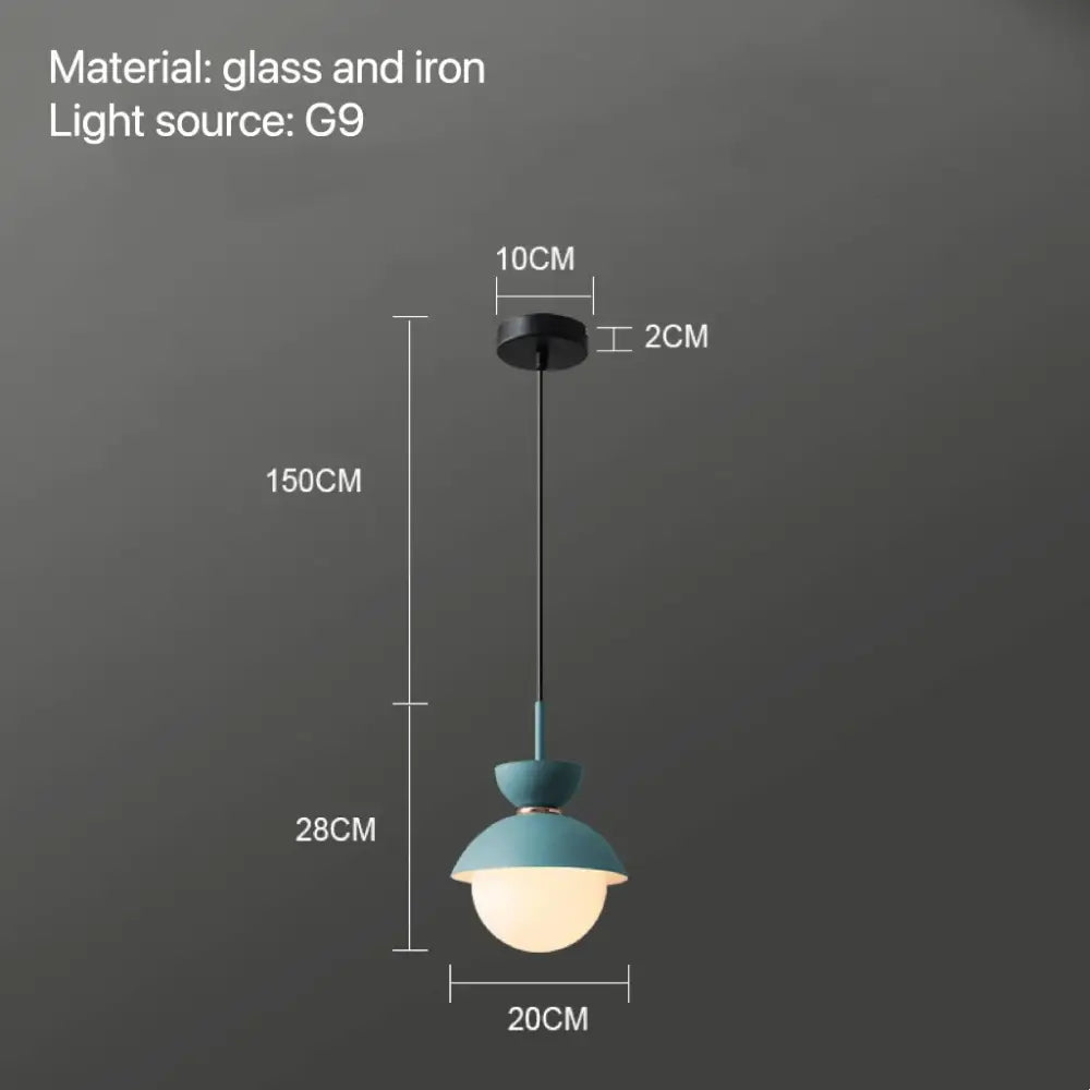 Modern teal glass ball pendant lamp with pastel matte ceramic glass and iron construction for kitchen decorbites lighting