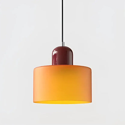 Modern pastel stained glass cord pendant light set of 4 with gradient orange yellow glass shade and burgundy ceramic fixture