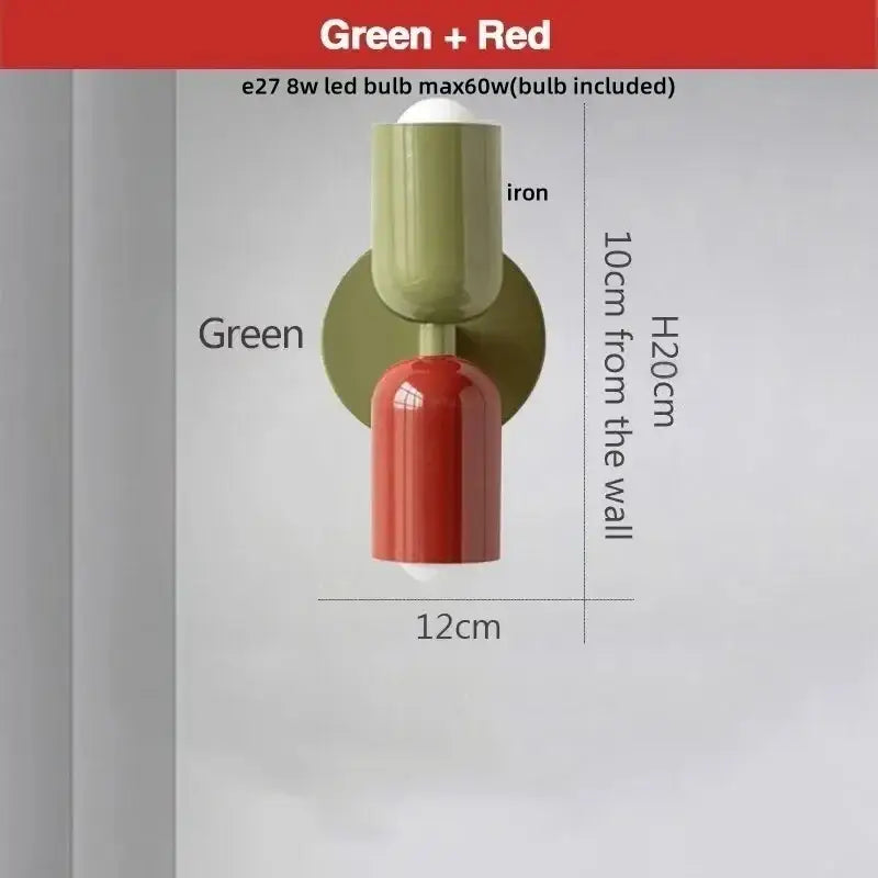 Modern peach and cream decorbites led wall green and red two-tone sconce with iron base for bedroom led wall lights decorbites led