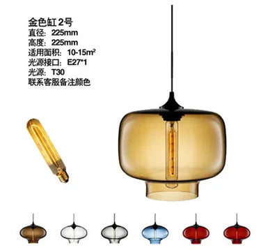 Amber-tinted glass modern pendant light with vintage filament bulb for bedroom dining room and loft decor