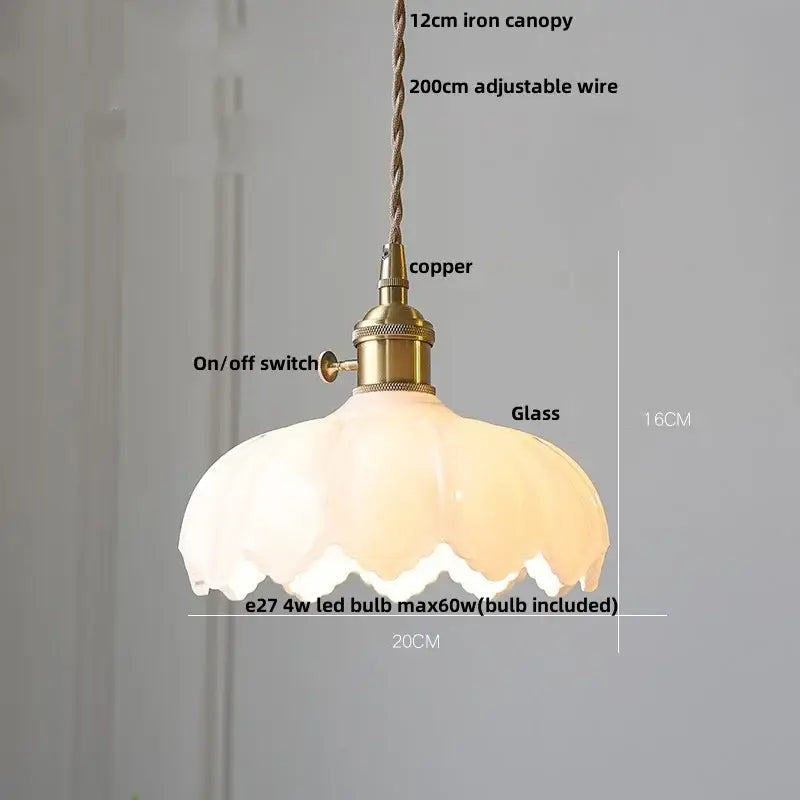 Modern petal amber glass led pendant lamp with warm frosted glass and brass cable for dining room lighting
