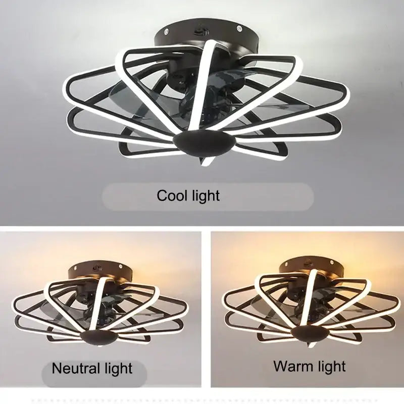 Modern petal black and white bladeless ceiling fan with integrated led lighting and geometric design for bedroom decorbites ceiling fan