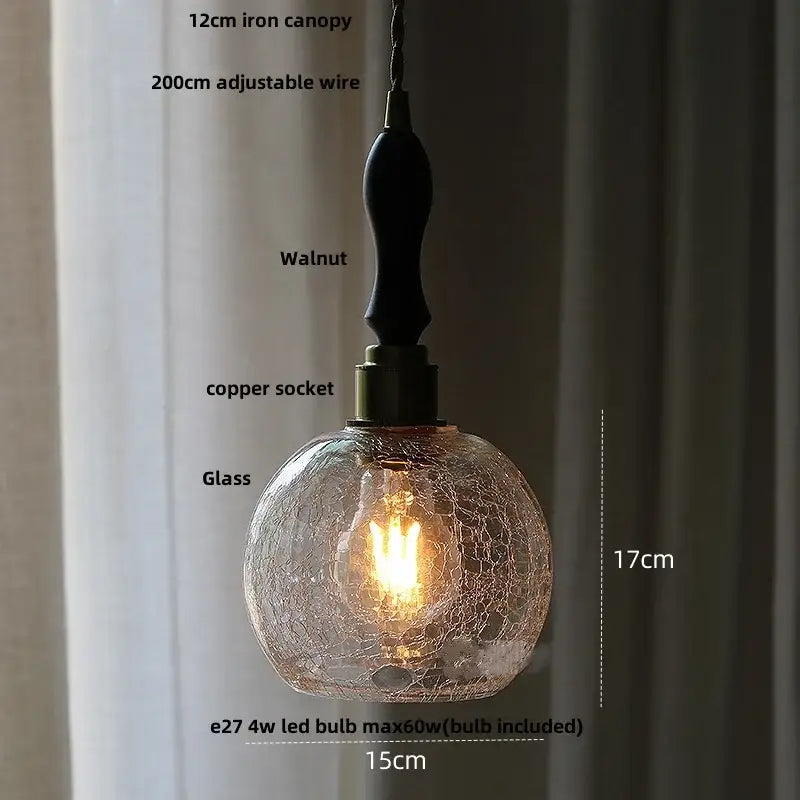 Modern petal clear glass led pendant lamp with warm-toned crackled glass and walnut iron canopy for dining room decorbites clear glass