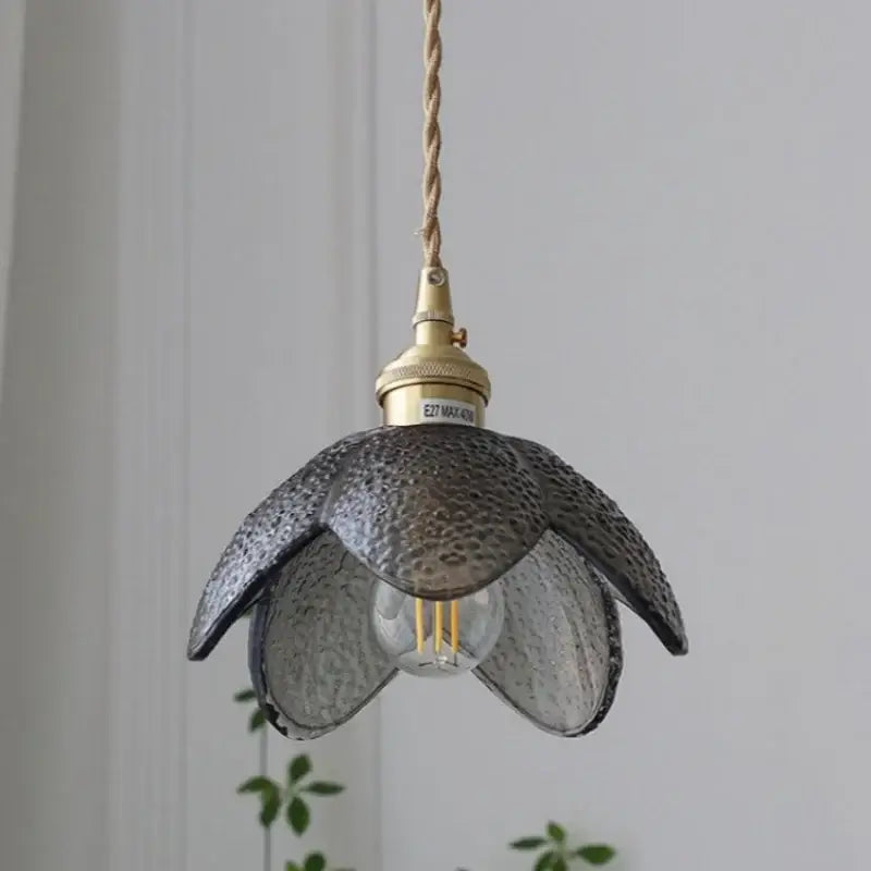 Modern petal clear glass led pendant lamp with hammered gray glass, brass fixture, and twisted rope cord for decorbites clear glass lighting