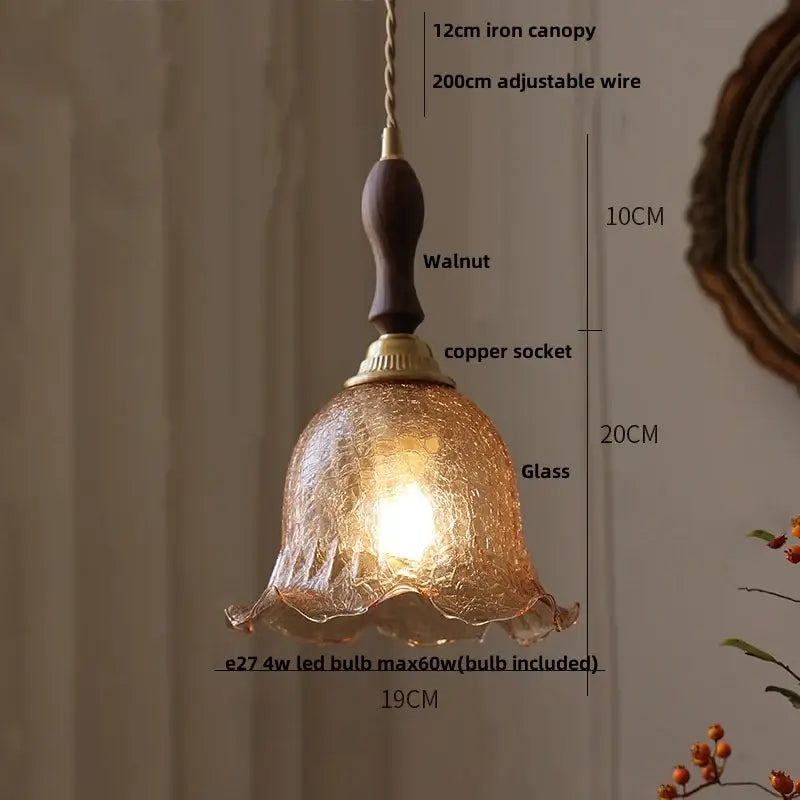 Modern petal clear glass led pendant lamp with a warm amber fluted glass shade and dark walnut wood handle decorbites clear glass pendant lamp