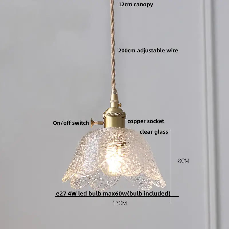 Modern petal clear glass led pendant lamp with textured design and brass hardware for dining room decorbites clear glass
