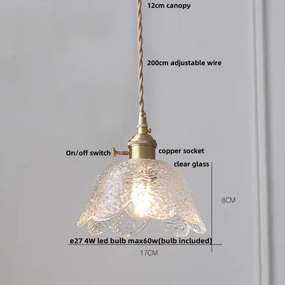 Modern petal clear glass led pendant lamp with textured design and brass hardware for dining room decorbites clear glass