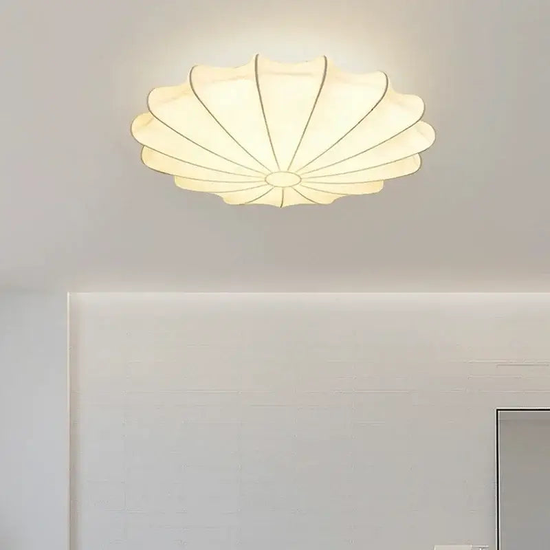 Modern petal cream silk led ceiling lamp with delicate petal design and metallic accents for living room decorbites cream silk