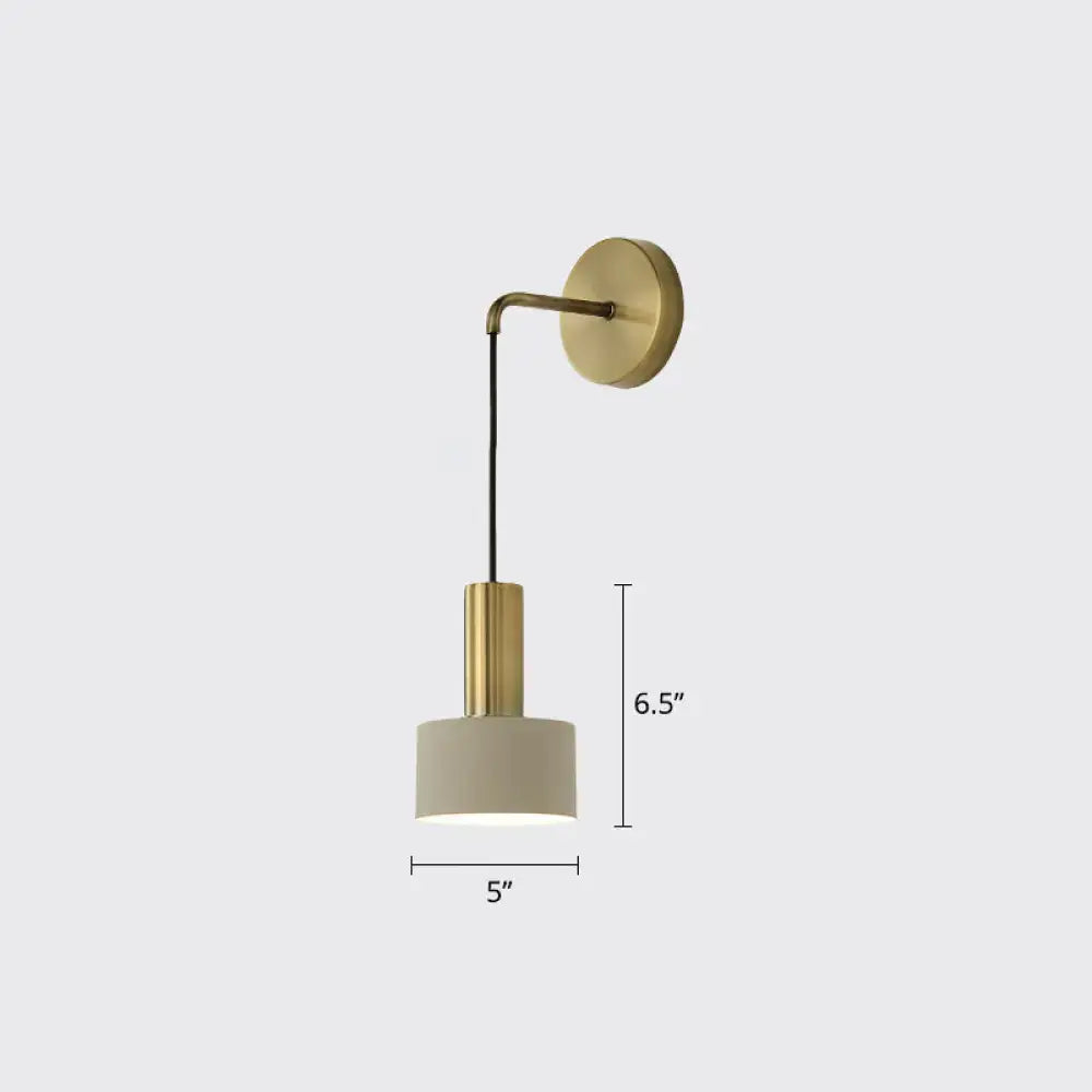 Minimalist brass bedside reading wall sconce with matte off-white shade and black cord compatible with e14 e26 e27 bulbs