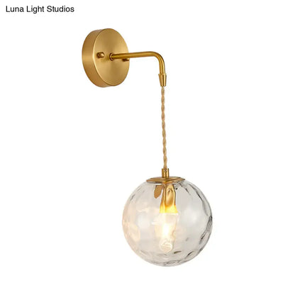 Gold-finished modern pink and brass bedside reading wall sconce with textured clear glass globe and twisted cord for e14 e26 e27 bulbs