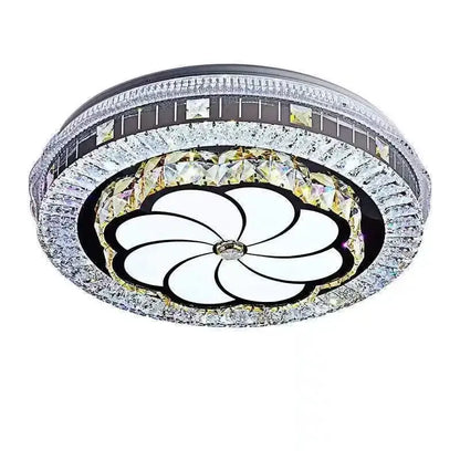 Modern pink and clear crystal led ceiling lamp with silver frame and flower diffuser by decorbites crystal led ceiling light
