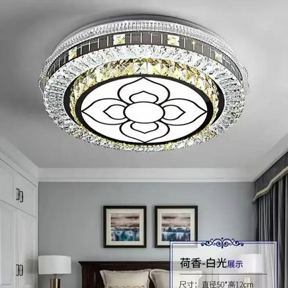Modern pink and clear decorbites crystal led ceiling lamp with white floral design and gold-toned crystal accents