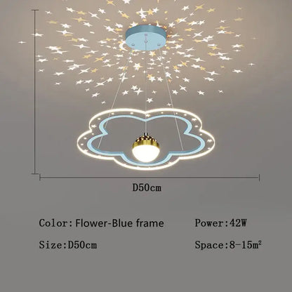 Modern pink and gold cloud flower led chandelier with decorbites cloud flower design and starry projection for bedroom decor