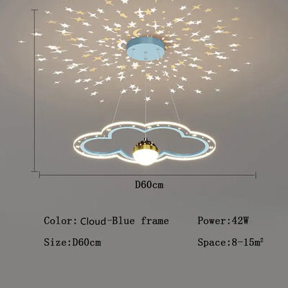 Modern pink and gold cloud flower led chandelier with blue frame and glowing white lights for bedroom decorbites cloud flower