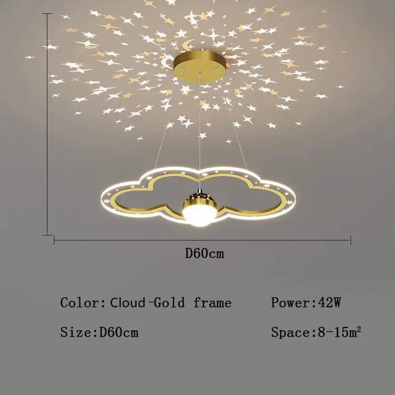 Modern pink and gold decorbites cloud flower led chandelier with gold frame and starry illuminated edges for bedroom decor