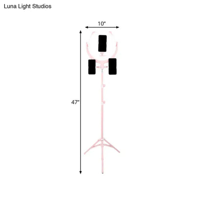 Pink luna light studios modern ring light stand with adjustable height and triple phone mounts 110v-120v 220v-240v
