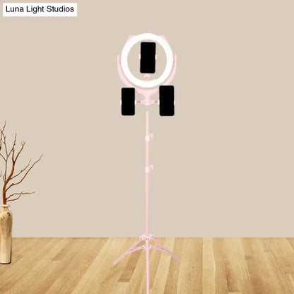 Modern pink triple phone stand ring light with 110v-120v and 220v-240v compatibility on matching stand