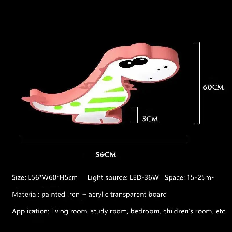 Modern pink and white dino led ceiling lamp with green stripes for children’s room decorbites dino led ceiling lamp