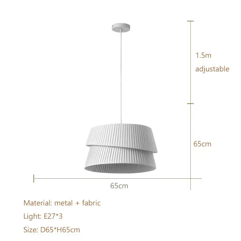 Modern pleated cream led ceiling chandelier with white tiered pendant and pleated fabric shades by decorbites cream led
