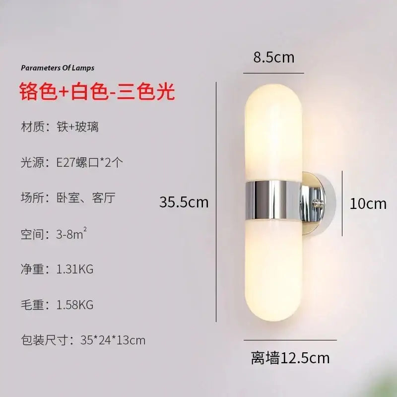 Modern polished chrome led vanity mirror light bathroom sconce with frosted glass shades and warm white illumination