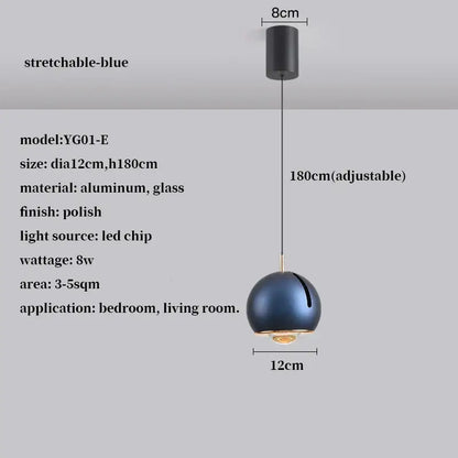 Modern polished metallic adjustable angle pendant light in stretchable blue with aluminum and glass finish for dining room decorbites adjustable angle