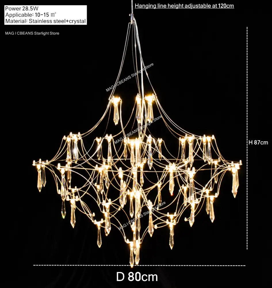 Elegant multi-tiered pendant light with polished steel frame and crystal droplets for contemporary interiors
