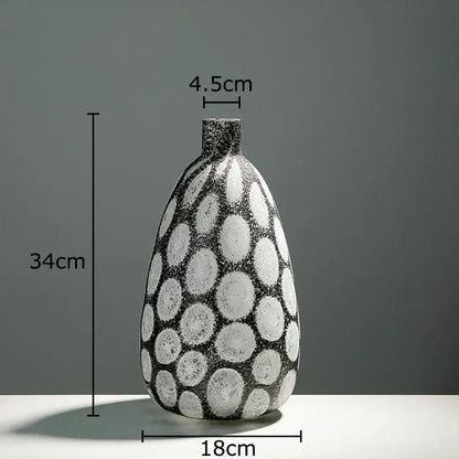 Modern polka dot bubble glass vase in black and white ceramic with textured pattern for living room decorbites bubble glass