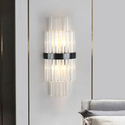 Modern prism black wall mount lamp featuring cascading clear glass tubes in sleek black color for living room use
