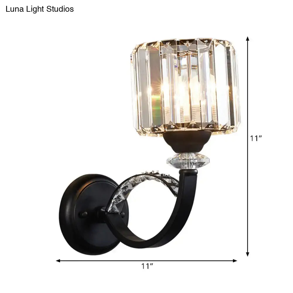 Black wrought iron wall mounted lamp with faceted prismatic crystal shade and decorative crystal accents 220v-240v 110v-120v