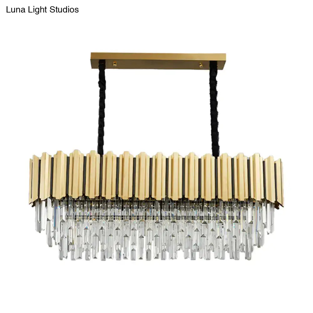 DecorBites™ modern crystal gold finish pendant light with 10 heads featuring prismatic oval design and cascading droplets