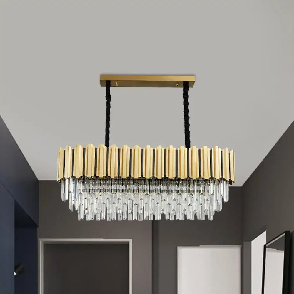 Decorbites™ modern crystal gold finish pendant light with 10 heads featuring gold-toned bars and crystal prismatic gold prisms