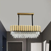 Decorbites™ modern crystal gold finish pendant light with 10 heads featuring gold-toned bars and crystal prismatic gold prisms