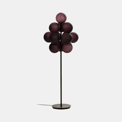 Modern purple decorbites glass bubble floor lamp with slender black metal stand and deep purple glass orbs for living room