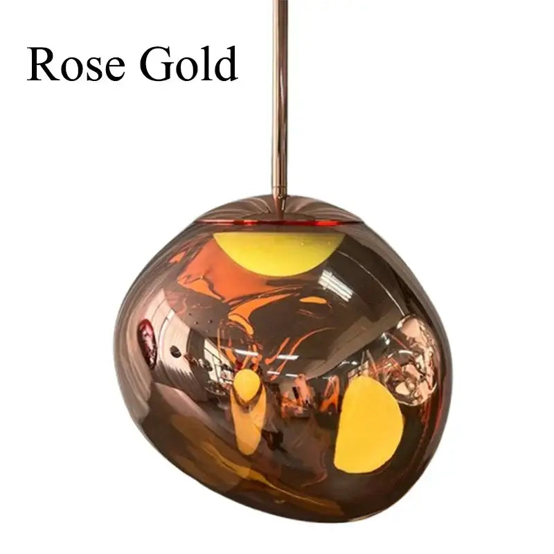 Modern purple lava pendant light with rose gold spherical pendant light and polished chrome finish for kitchen decor