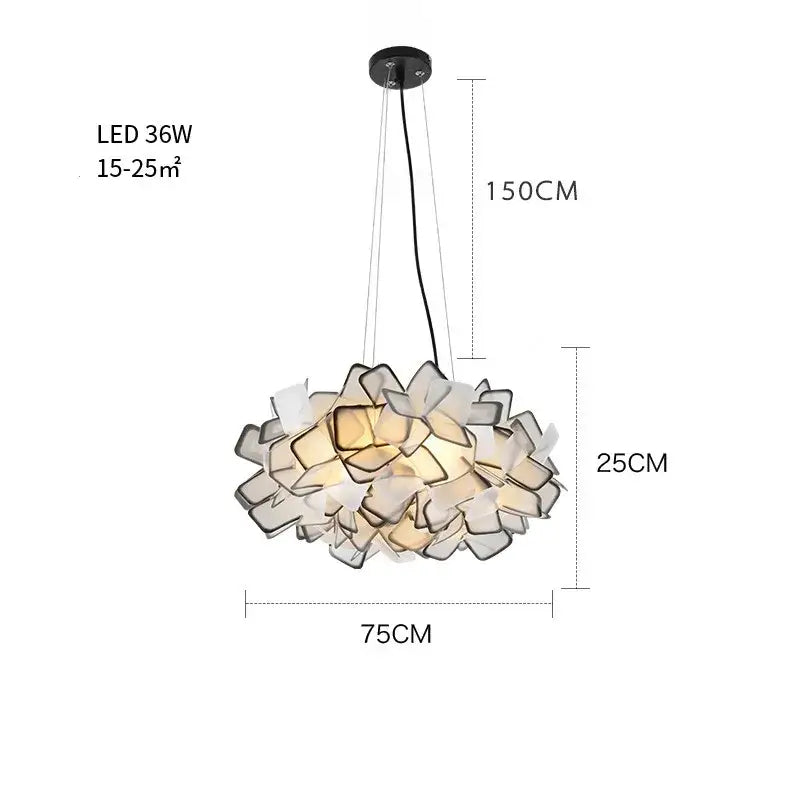 Modern purple and yellow petal led chandelier bedroom pendant light with translucent white frosted glass by decorbites clizia led