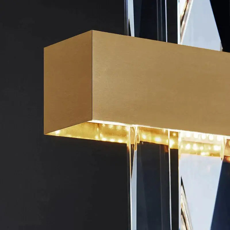 Decorbites kyala modern rectangle gold crystal chandelier with integrated led lighting and sleek gold finish design